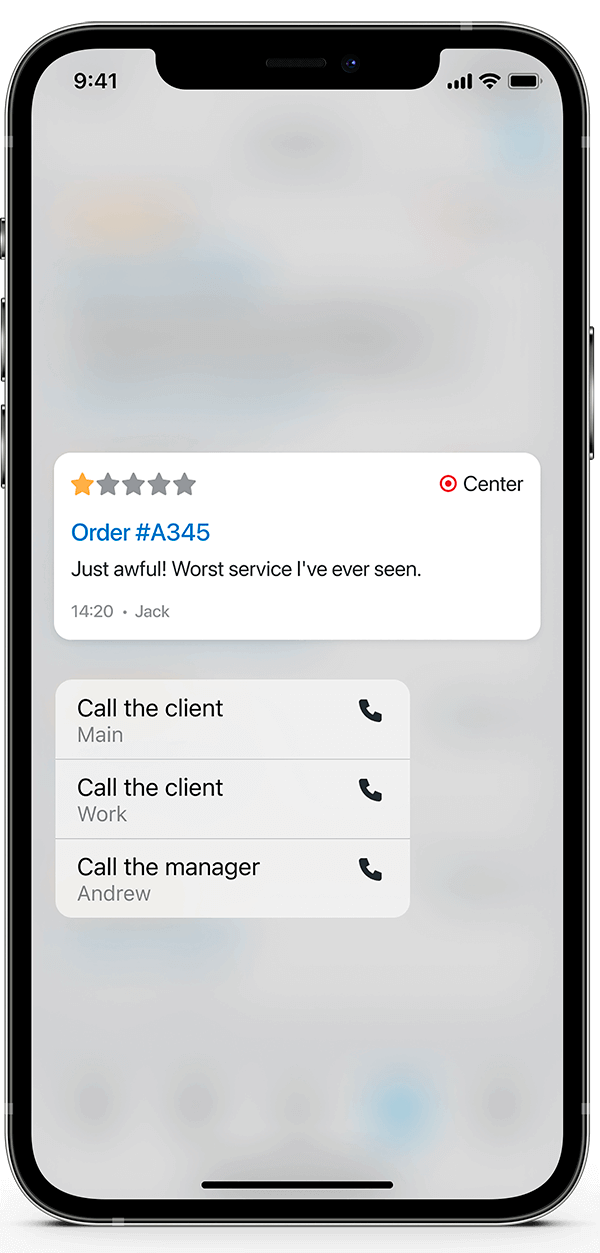 review card to contact the customer or the order manager.