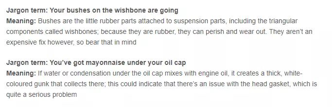 Example of mechanic’s jargon