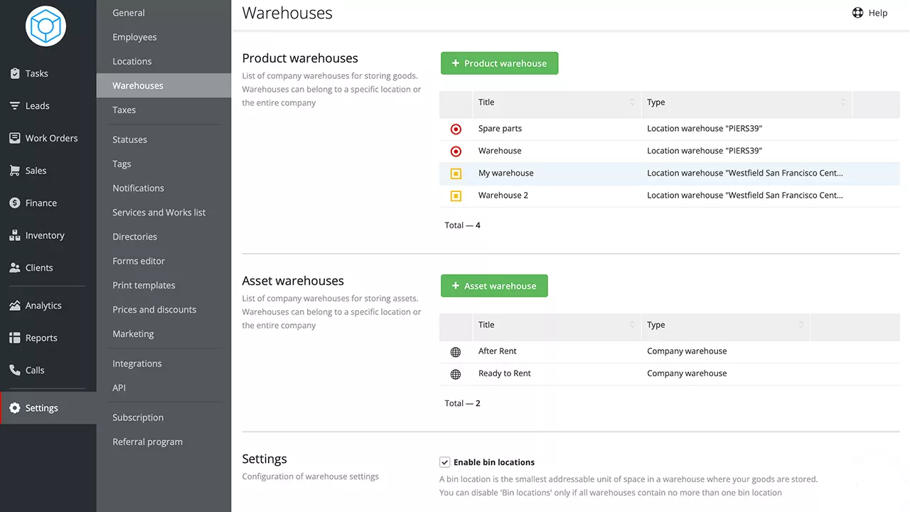 Digital warehouses in Orderry