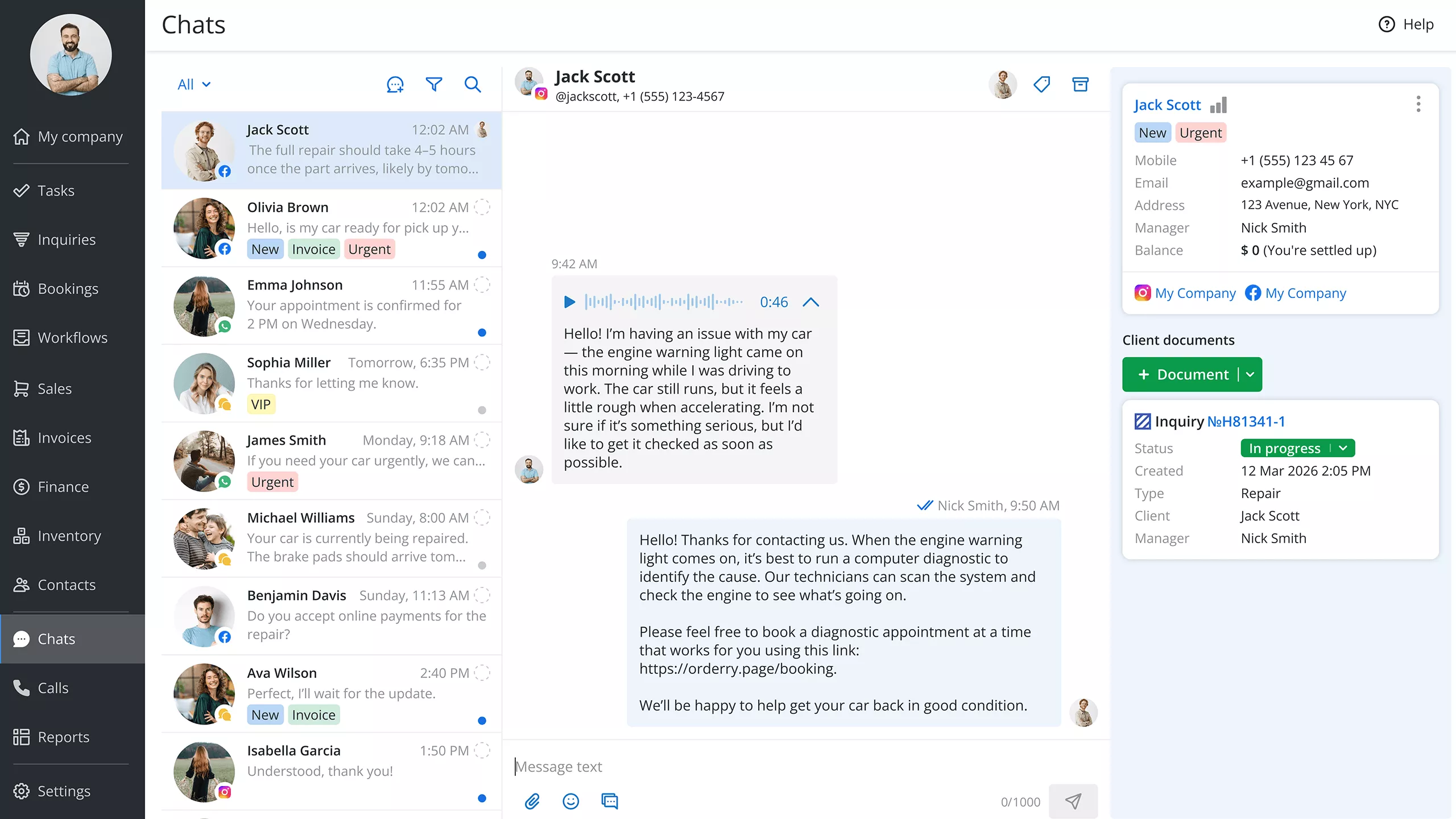 AI voice message transcription in Orderry chats
