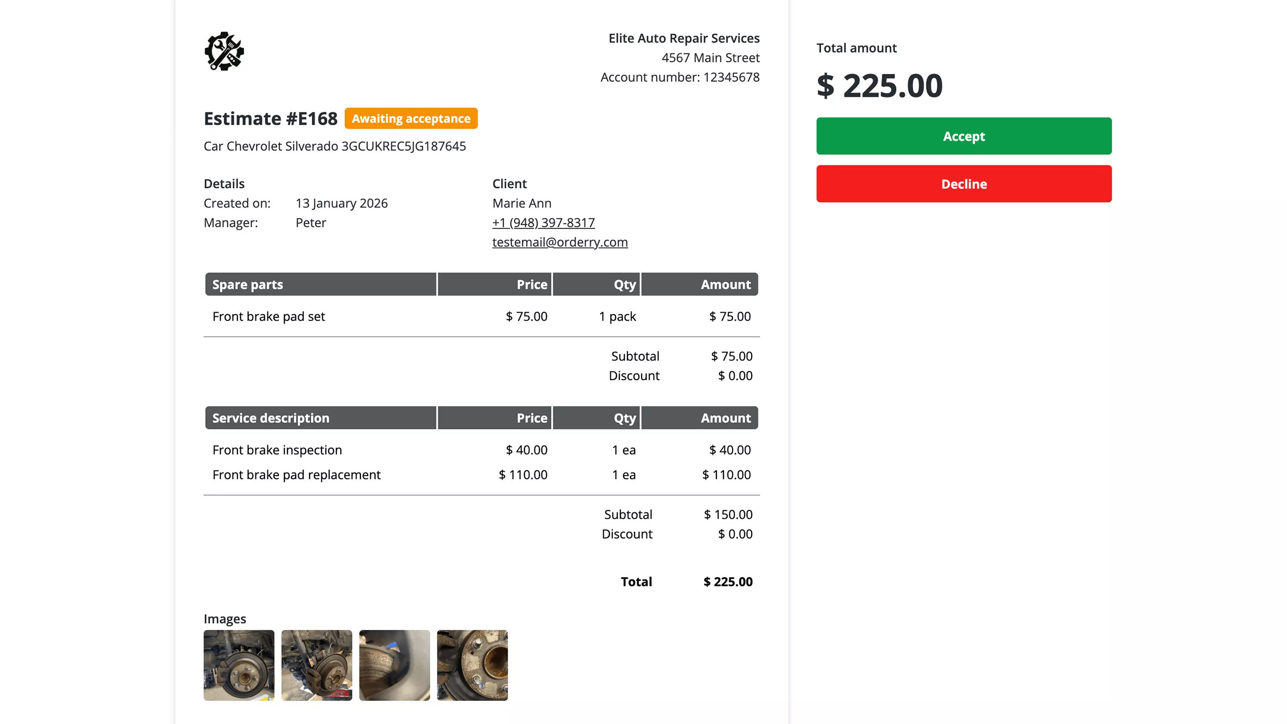 Digital estimates and online approvals in auto repair shop software Orderry