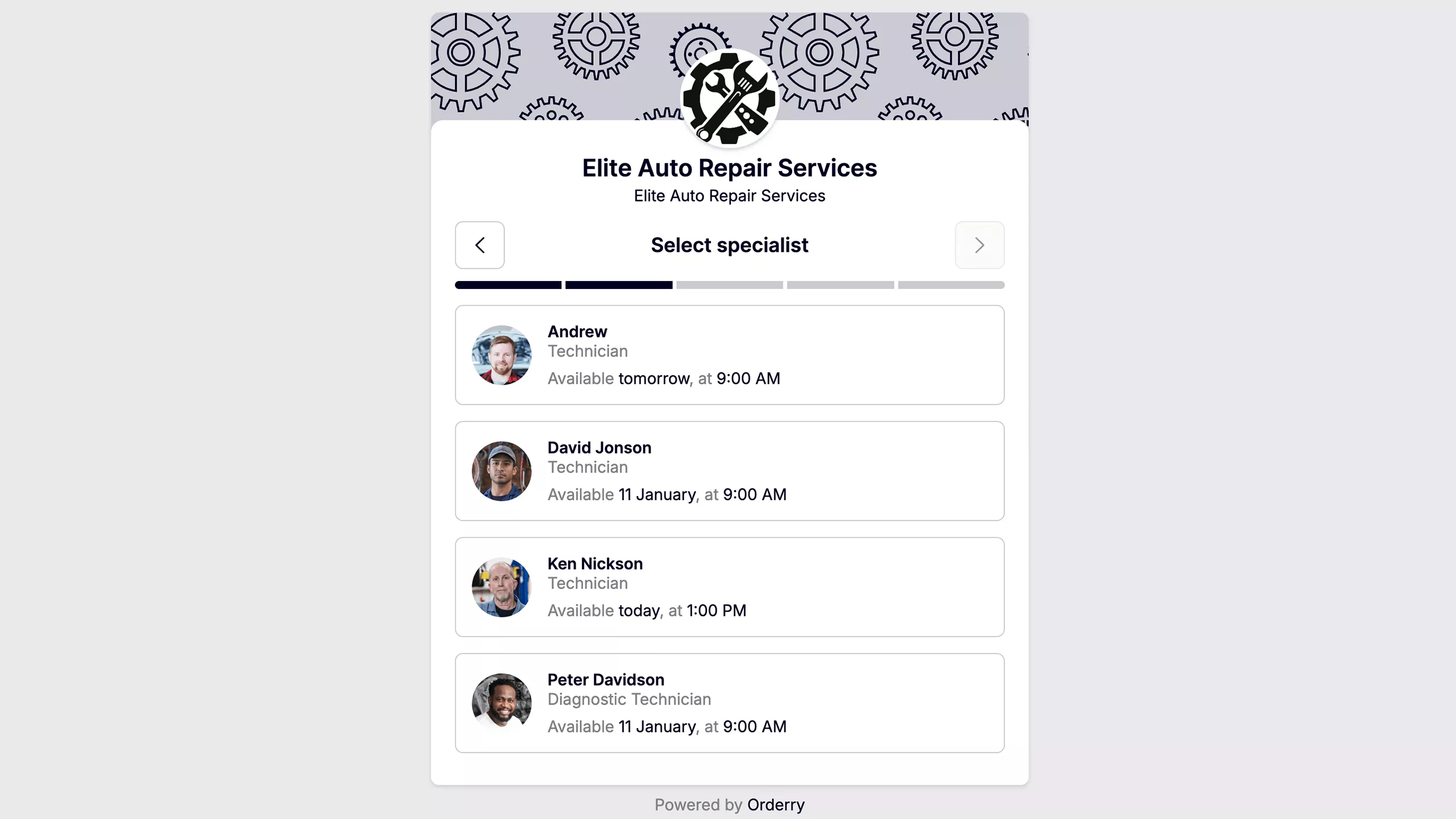 Public booking page with available slots