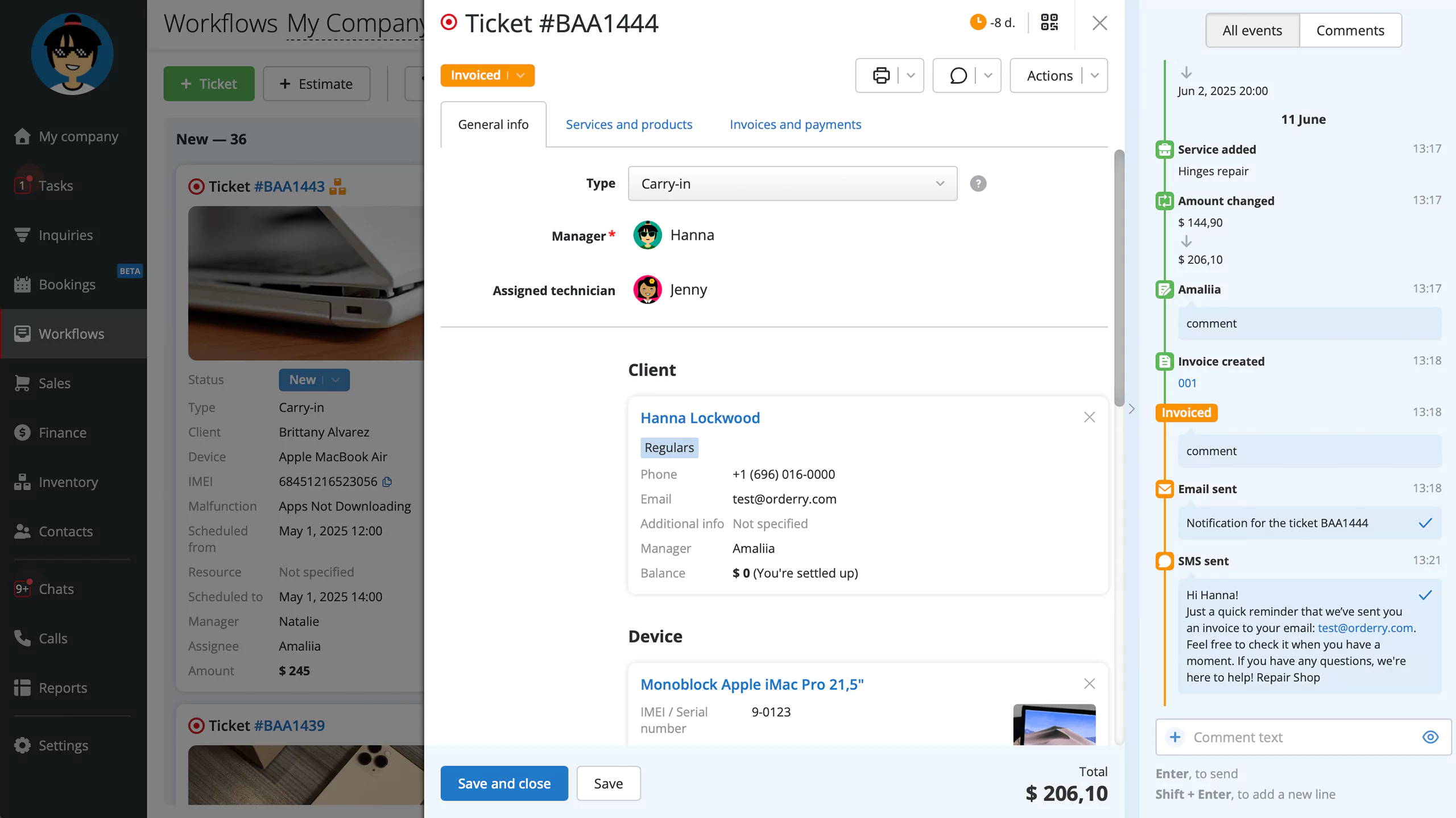 Sending SMS from tickets or work orders