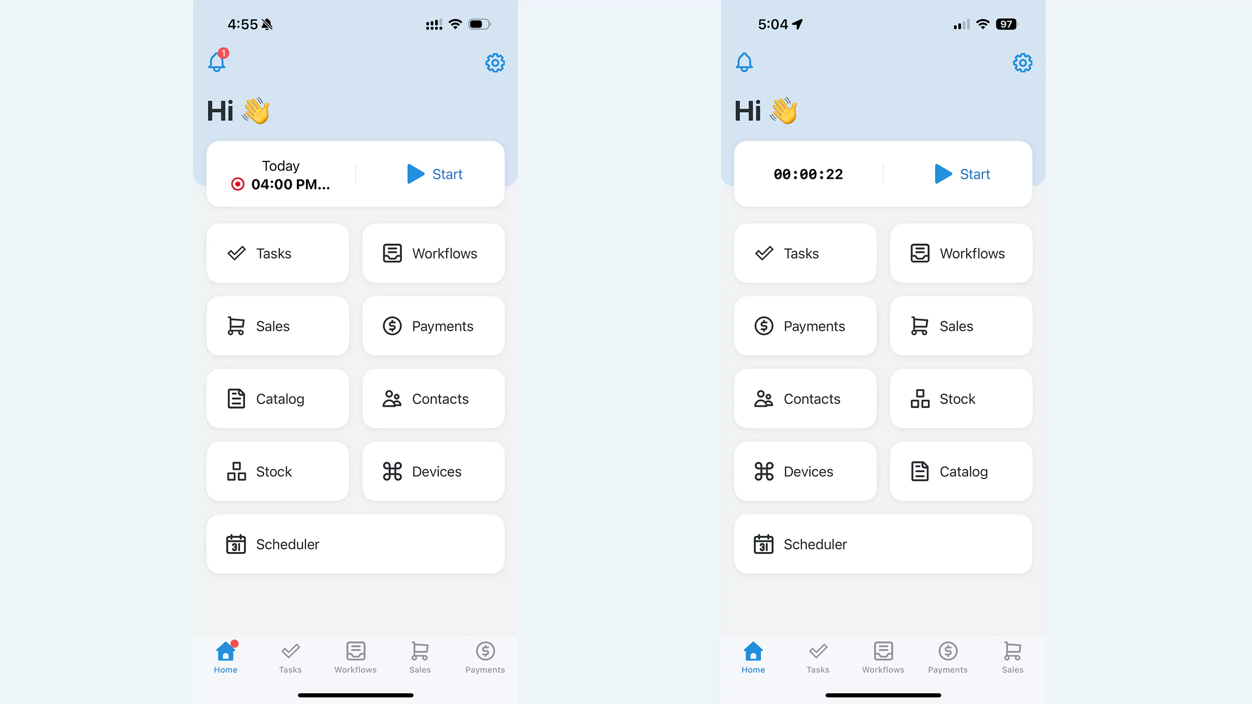 Clock-In / Out Time Tracker in Orderry mobile app