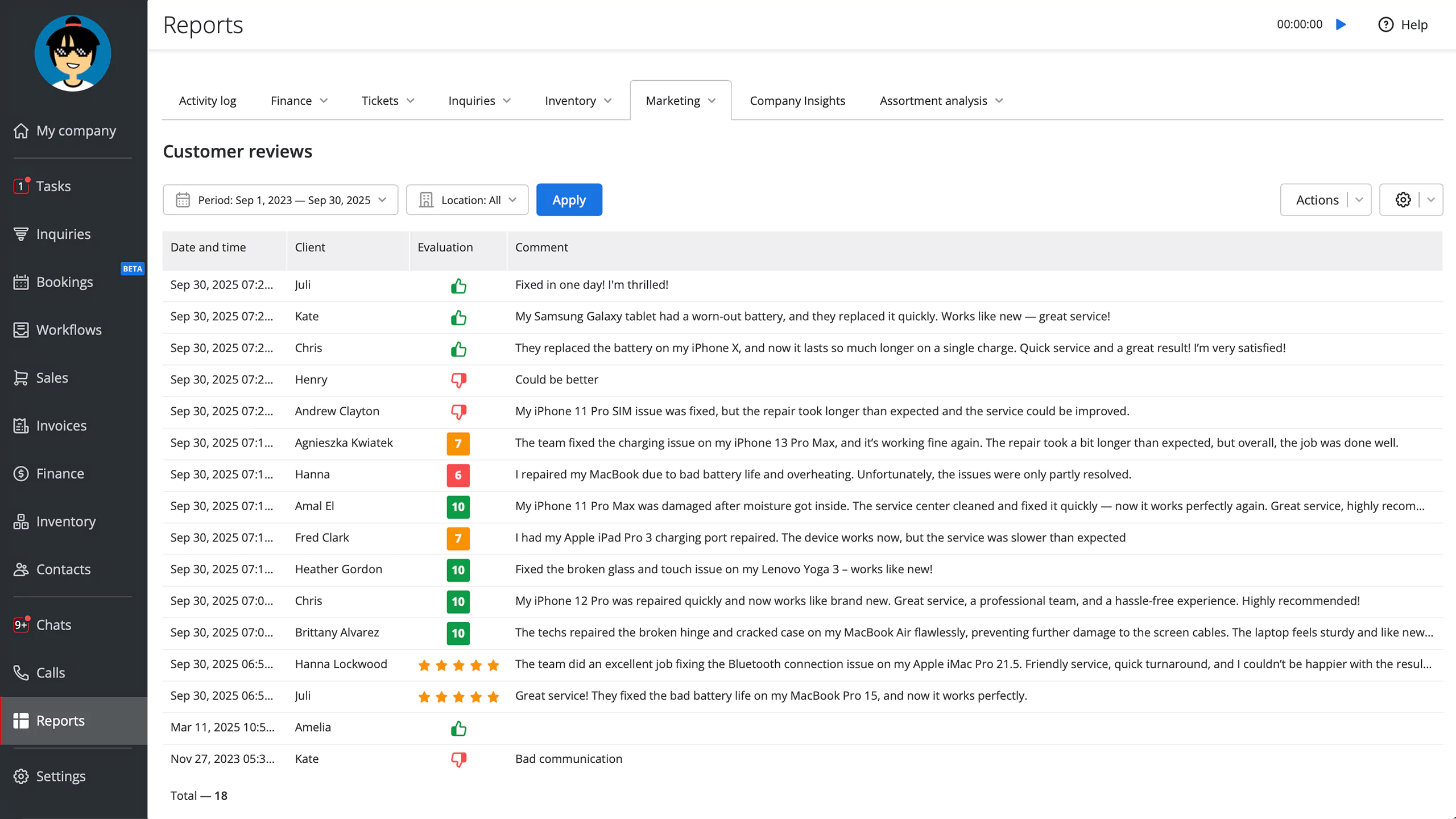 Automated customer feedback collection in Orderry