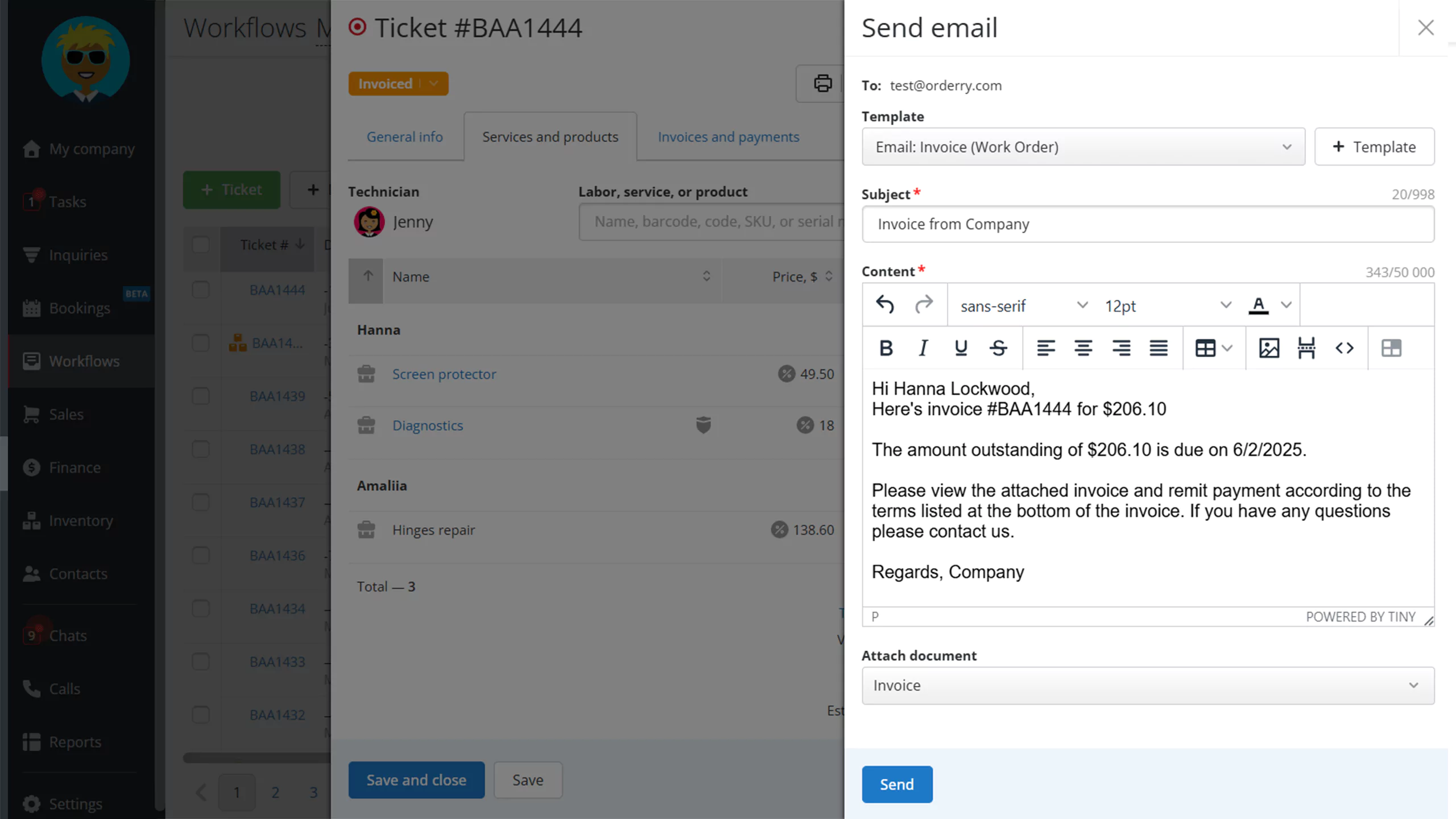 Send professional invoices right from your customer management software