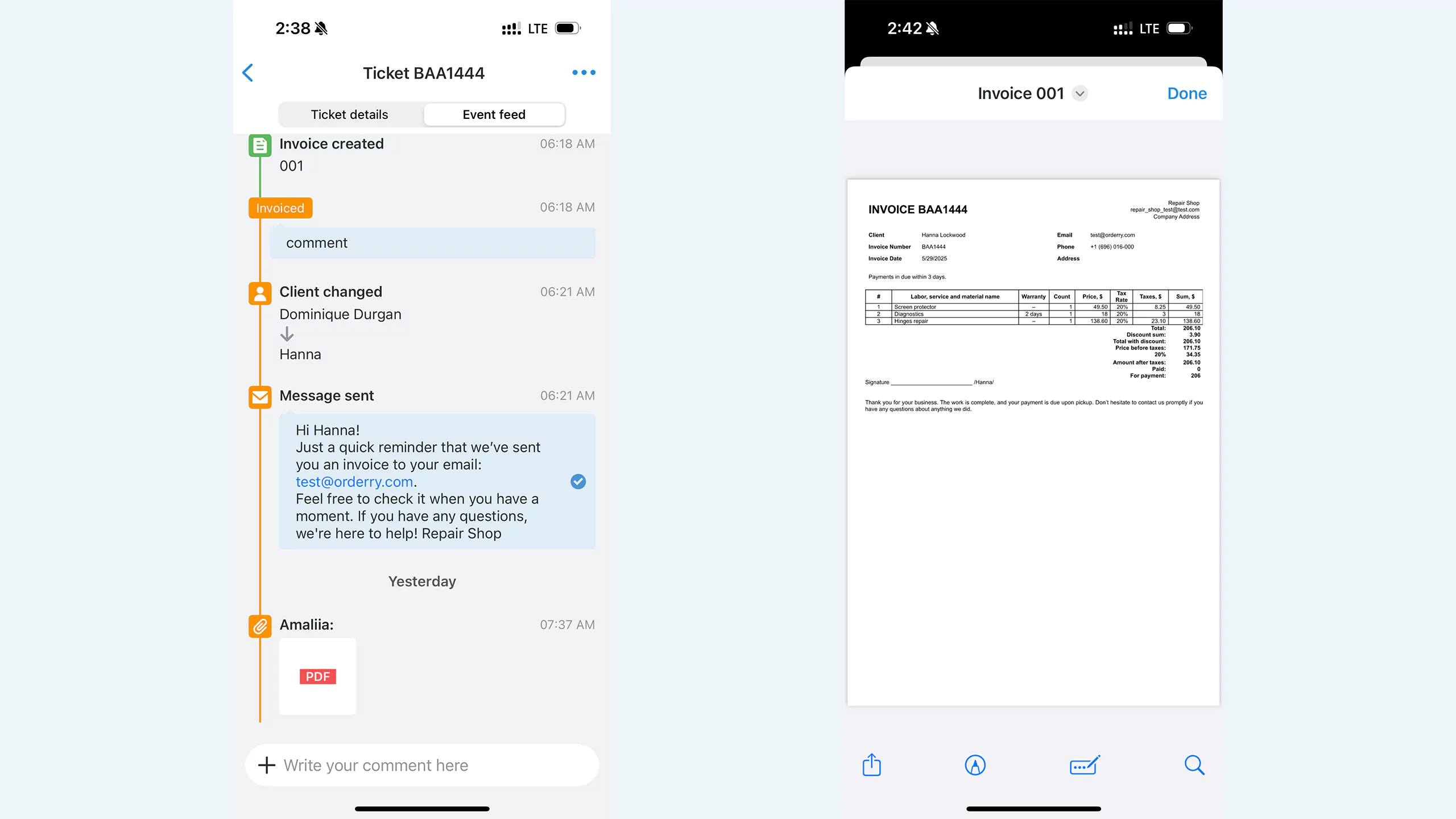 Mobile invoicing in Orderry