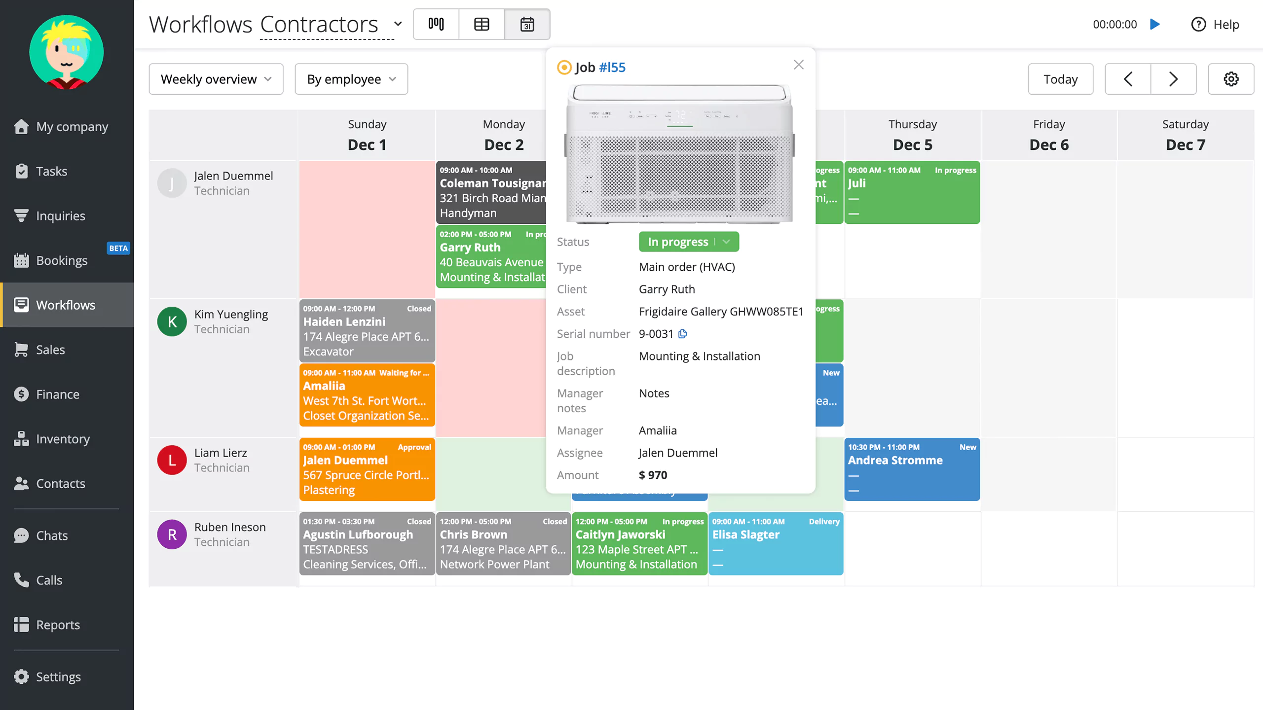 Visual calendar for job scheduling and technician assignment