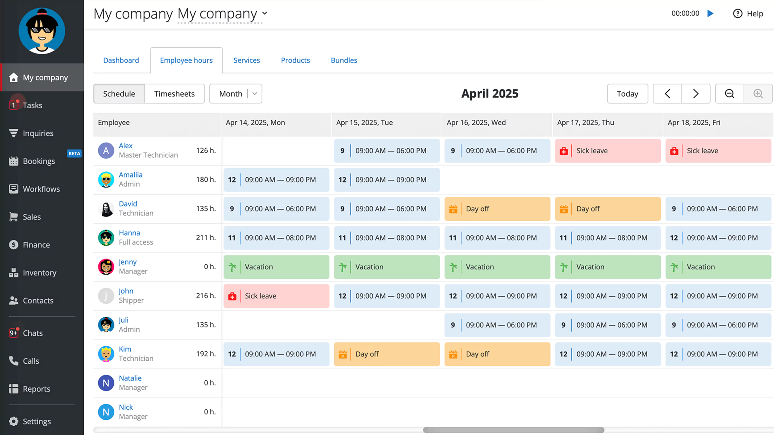 mployee work schedules with time tracking and leave planning