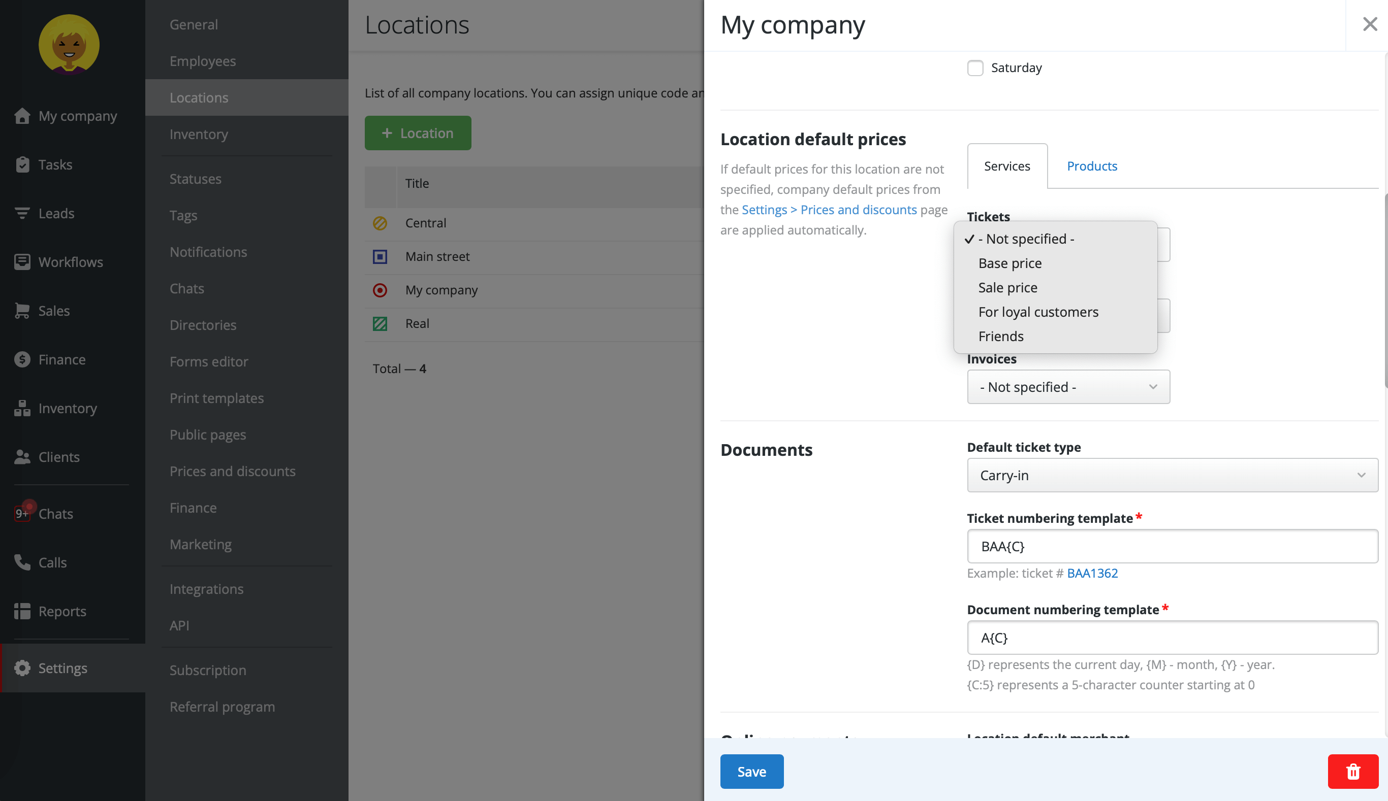 Location-based pricing setup in Orderry