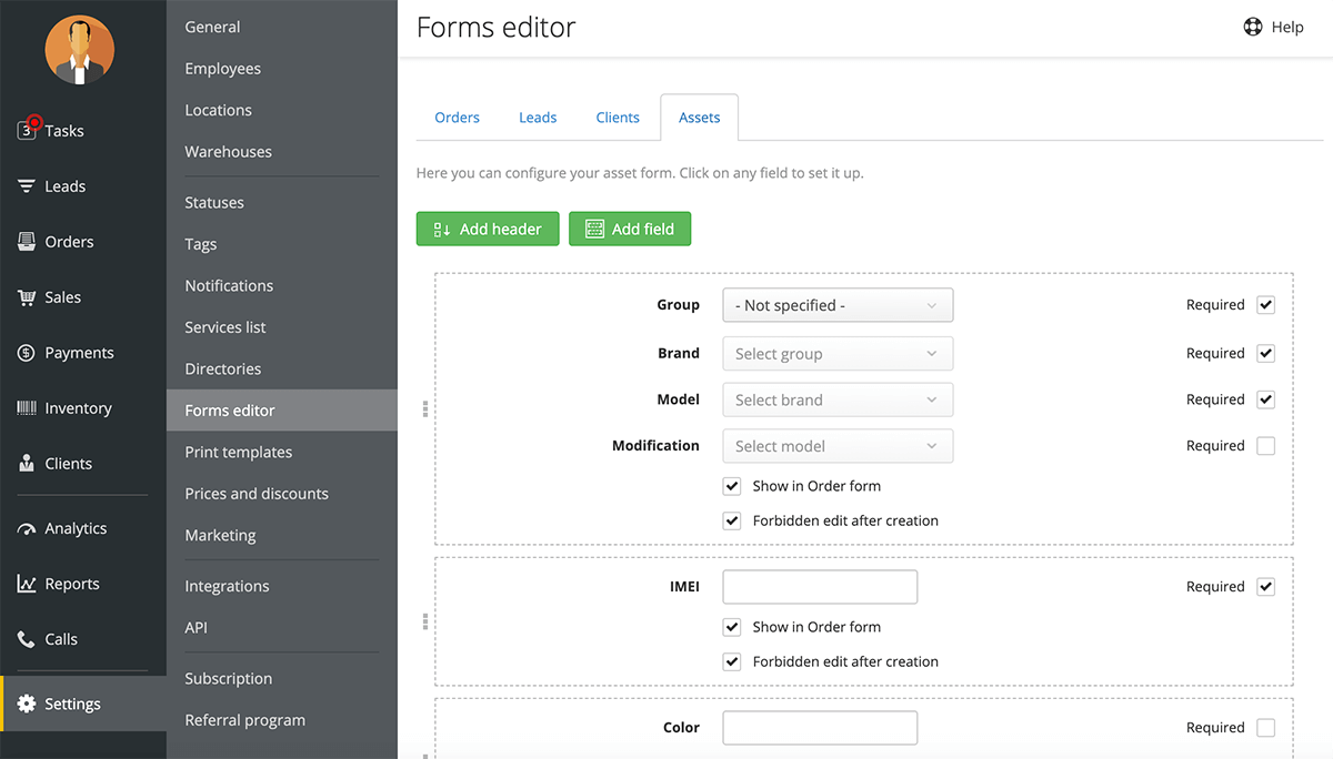 Assets Forms Editor. Latest Updates In Orders