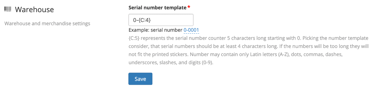 Setting a serial number template
