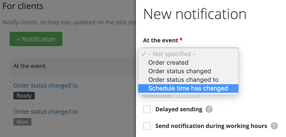 reference to the "Scheduled for" field in the order