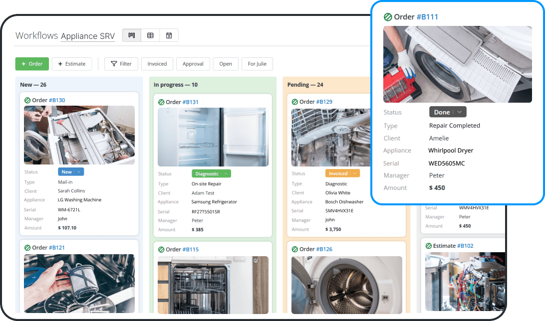 Software para reparaci&oacute;n de electrodom&eacute;sticos para gesti&oacute;n de servicio a domicilio y en taller