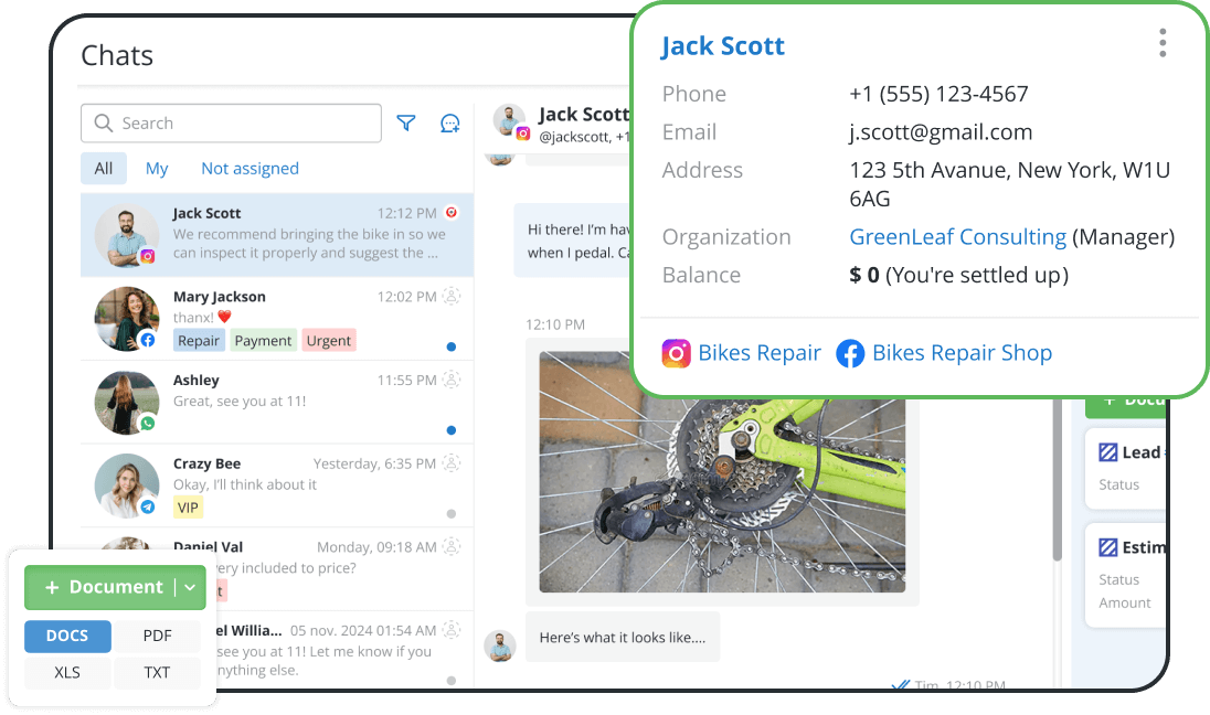 Bike Shop CRM with Customer Communication Tools