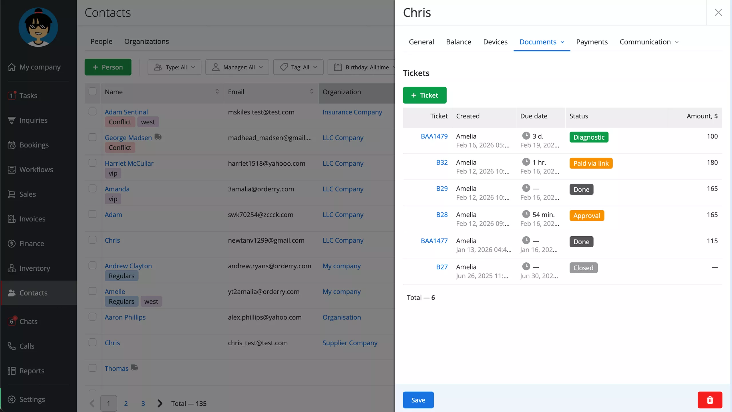 Client ticket history