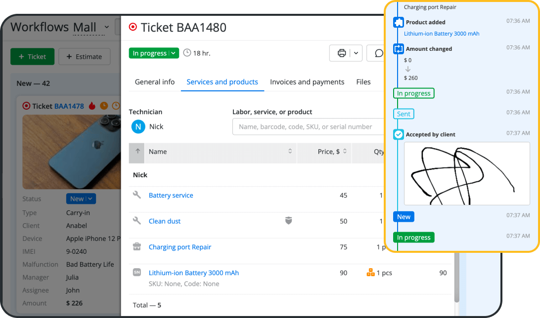 Gesti&oacute;n de tiquetes de reparaci&oacute;n y del flujo de trabajo para ordenadores