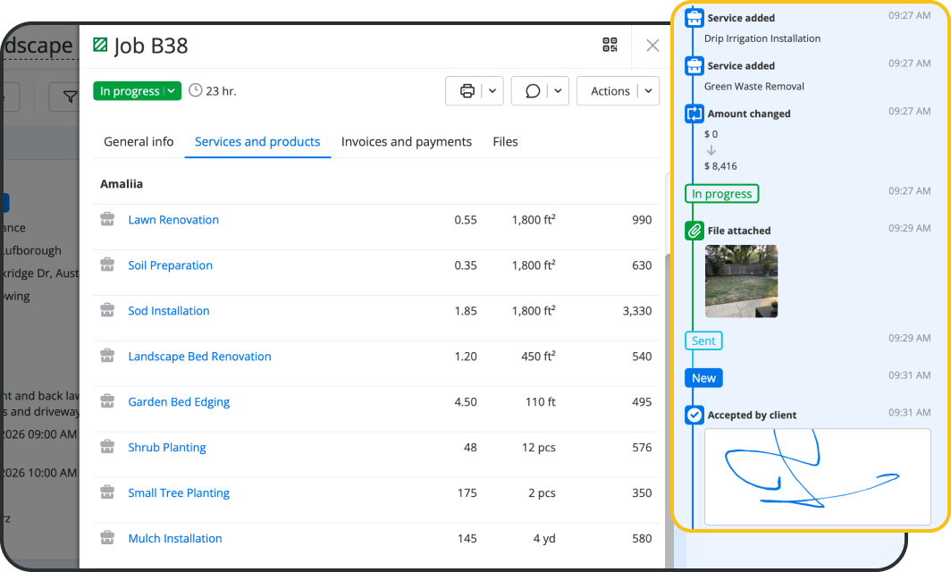 El software de gesti&oacute;n de proyectos de paisajismo asigna a cada orden de trabajo un siguiente paso claro