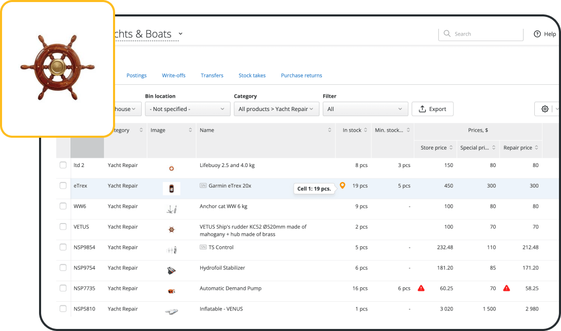 Software de inventario de piezas marinas y mantenimiento de embarcaciones