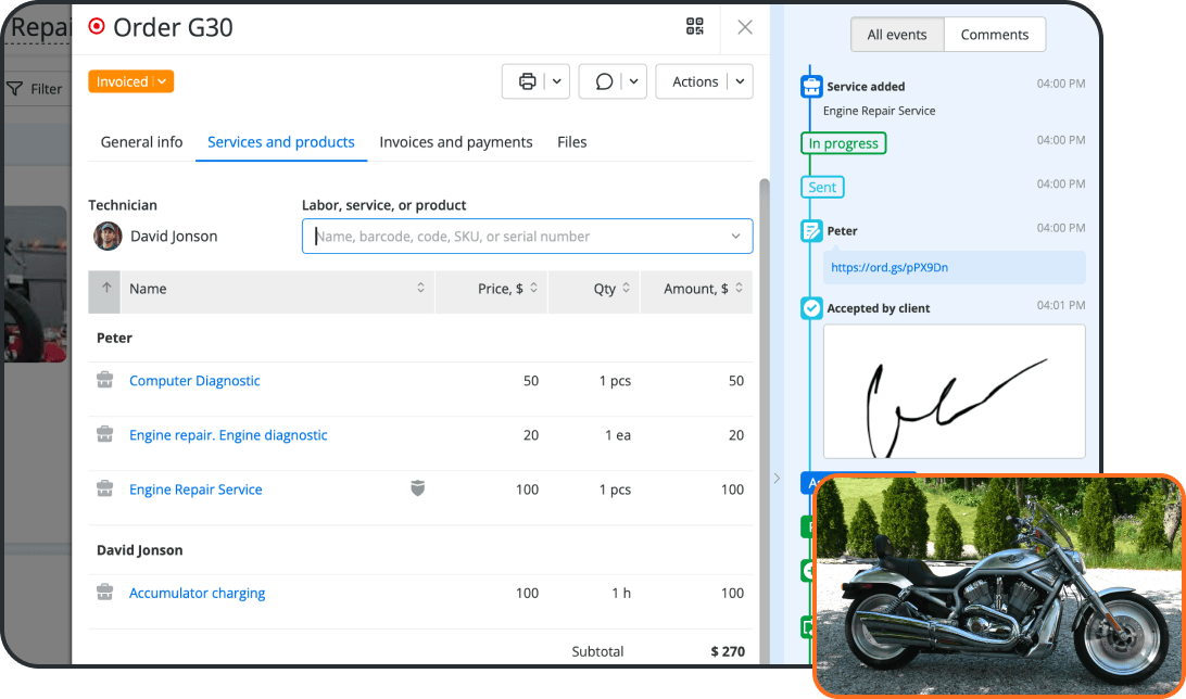 All-in-One Motorcycle Repair Shop Software | Orderry