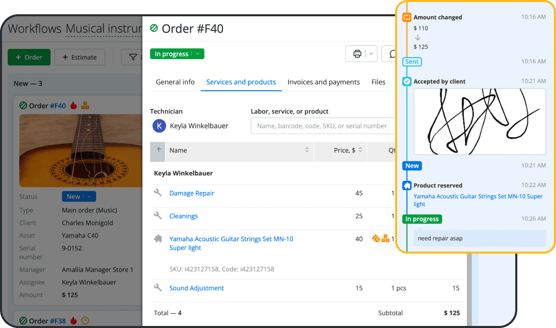 Gesti&oacute;n integral de reparaciones de instrumentos para tiendas de m&uacute;sica