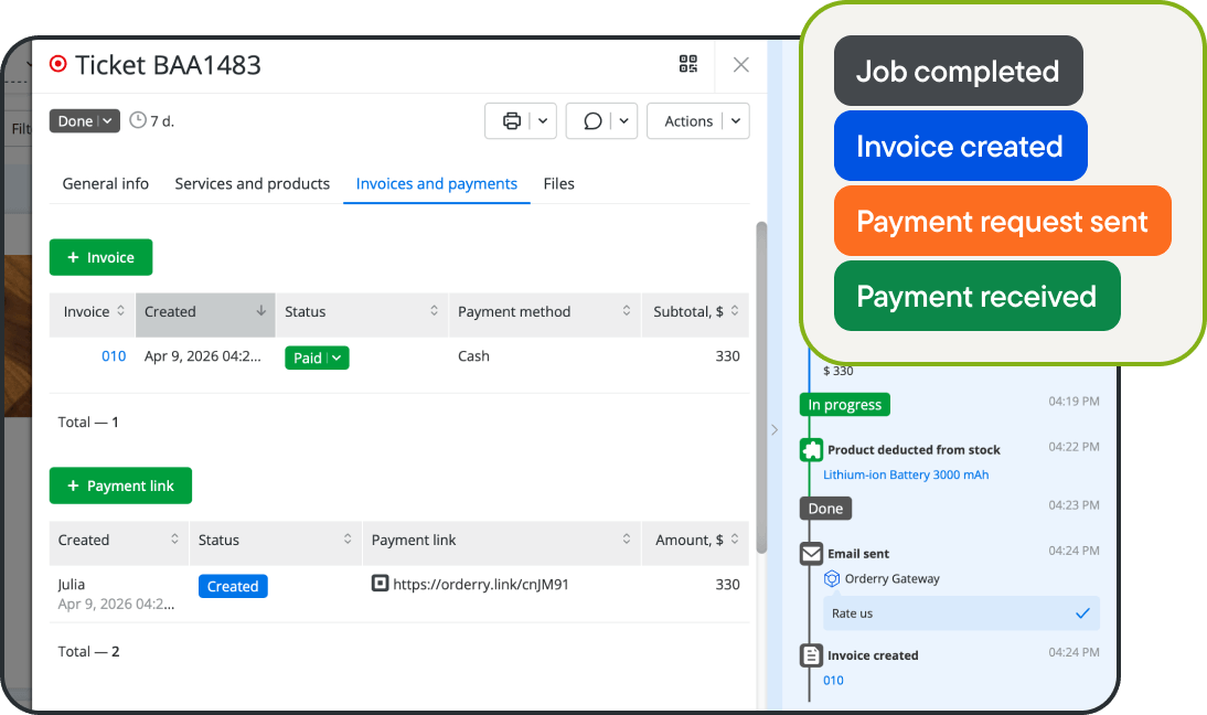 C&oacute;mo cobrar por los trabajos y pedidos en Orderry 