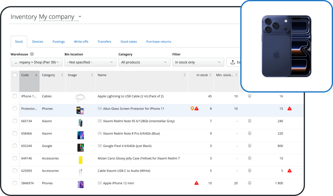 Real-Time Inventory Control for Mobile Repair Shops
