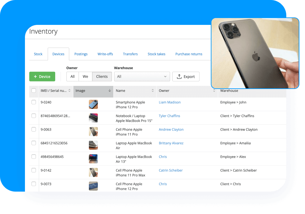 Warehouse of Customers’ Devices Warehouse of Customers’ Devices