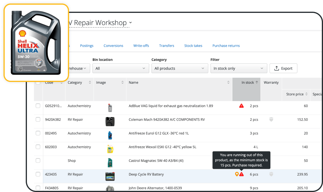 Software móvil para reparación de vehículos recreativos con código de barras para inventario Software móvil para reparación de vehículos recreativos con código de barras para inventario