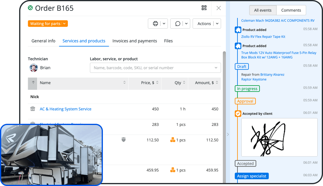 See every RV Repair Work Order From Drop-Off to Pick-Up