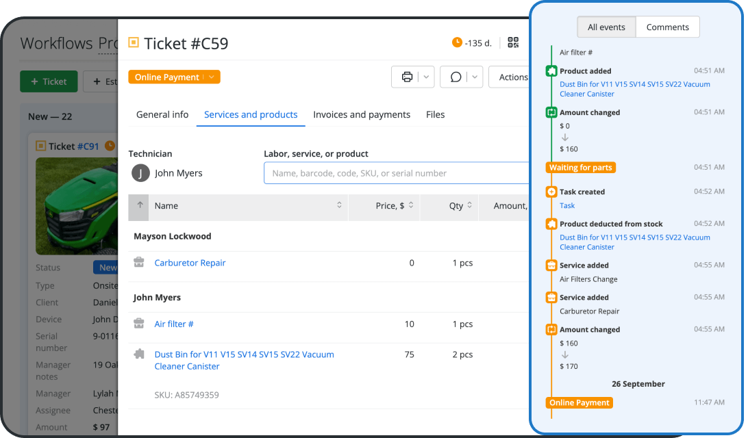 Gesti&oacute;n de &oacute;rdenes de trabajo para servicios en el taller y en las instalaciones del cliente