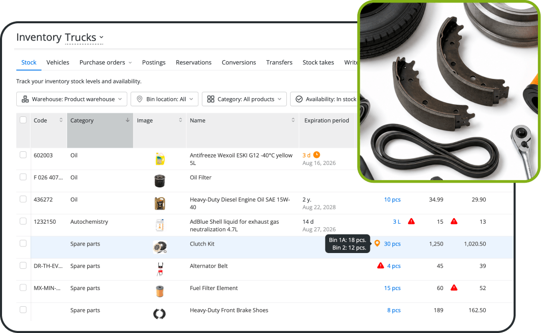 Truck Parts Inventory & Repair Software Links Parts to Each Truck Job